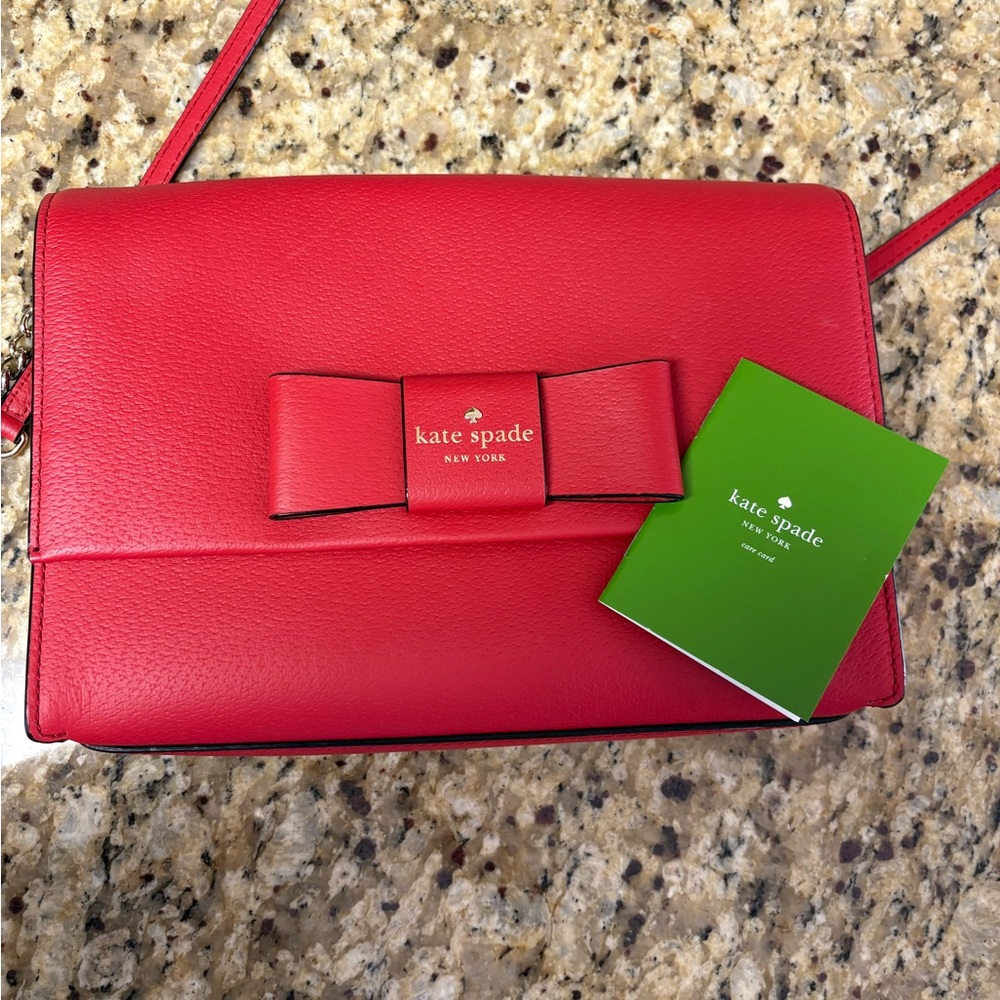 Kate Spade New York Vibrant Red Crossbody Bag with Bow - like new